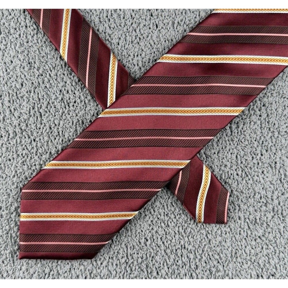 Ermenegildo Zegna Tie Red Yellow Silk Striped Repp Necktie Made In Italy Luxury